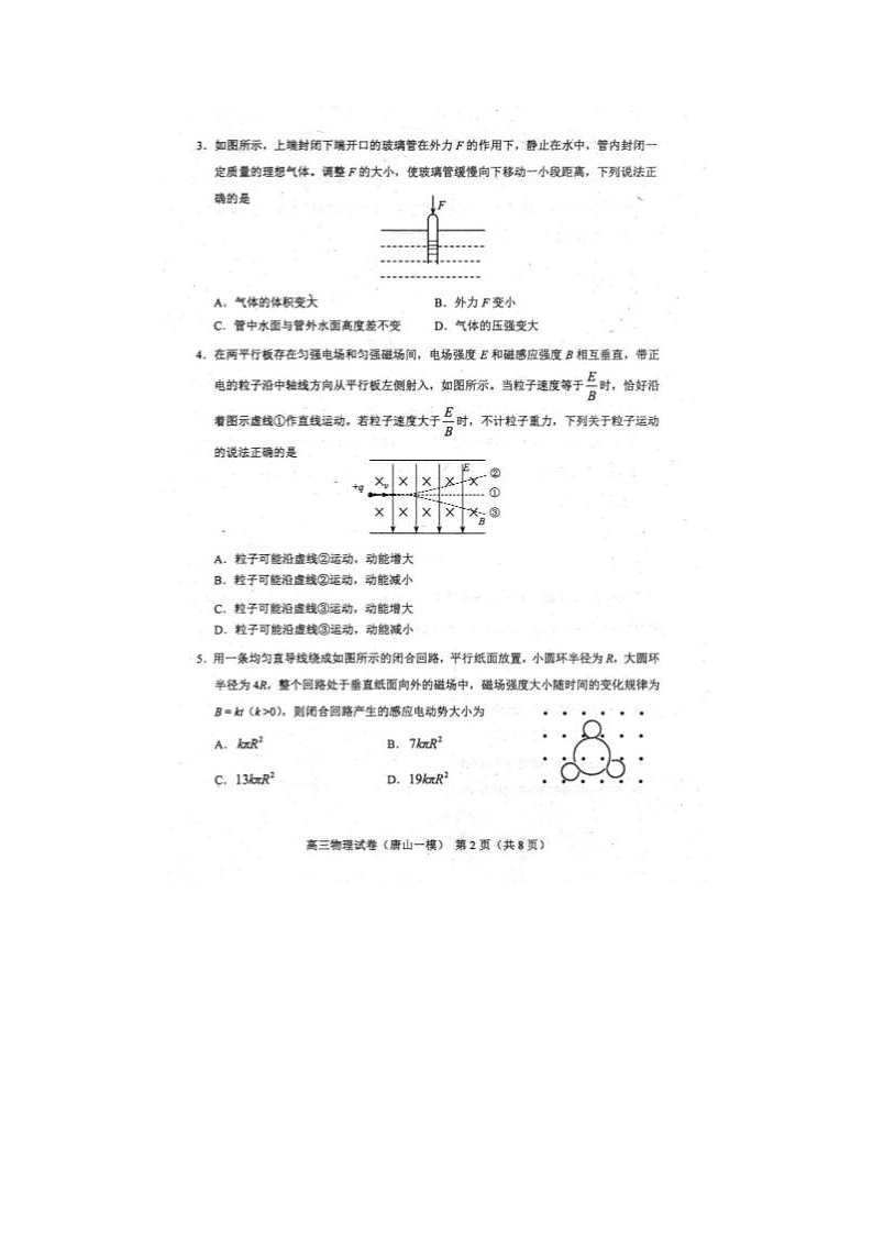 2024届河北省唐山市高三下第一次模拟演练物理试题02