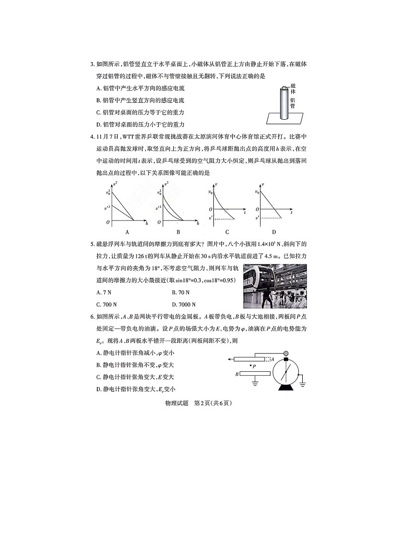 2024届山西省高三上学期物理期末考试题第2页