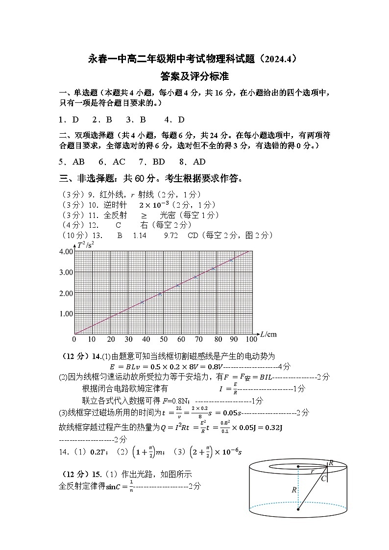福建省泉州市永春第一中学2023-2024学年高二下学期4月期中物理试题01