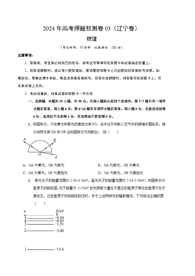 2024年高考押题预测卷—物理（辽宁卷03）（考试版）第1页