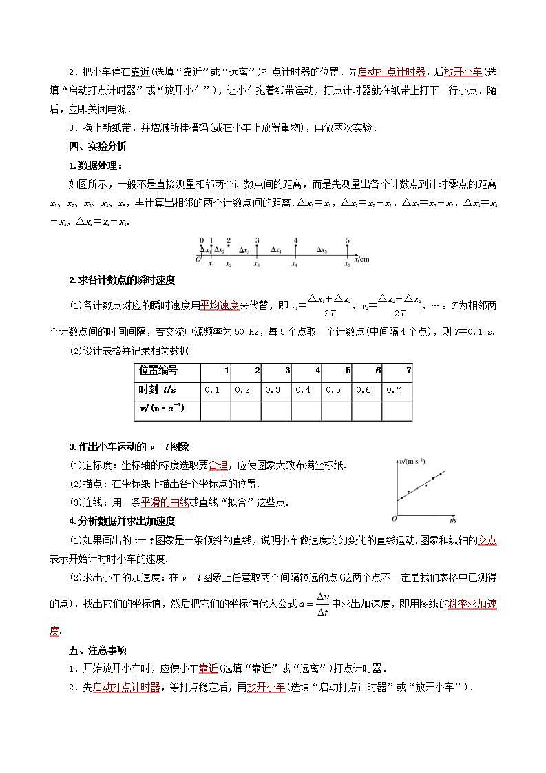 人教版高中物理（必修一）同步讲义练习2.1 实验：探究小车速度随时间变化的规律（含解析）第2页