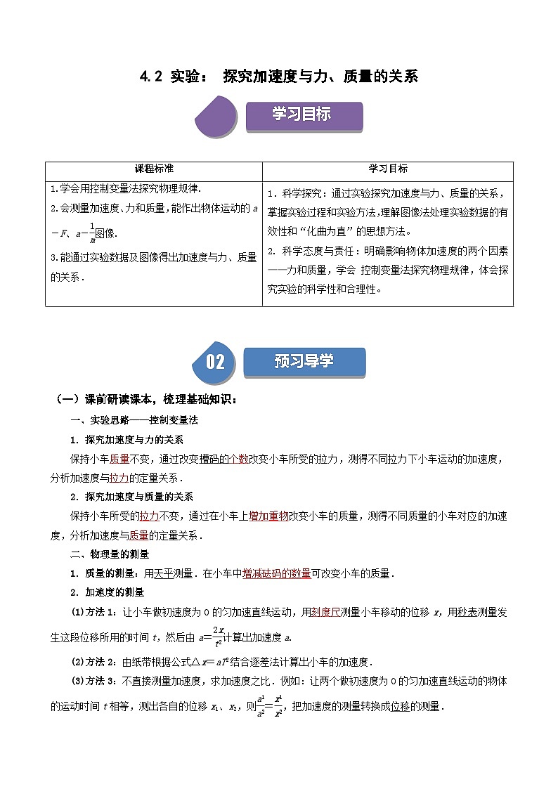 人教版高中物理（必修一）同步讲义+练习4.2  实验：探究加速度与力、质量的关系（含解析）第1页