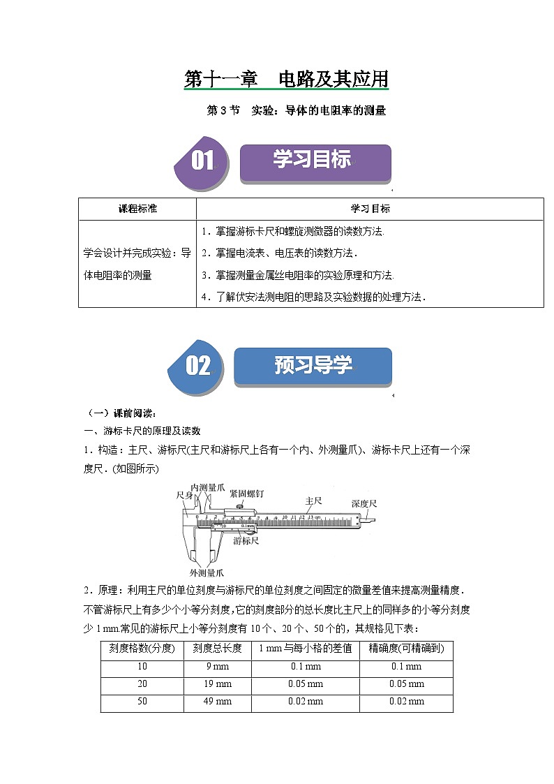 人教版高中物理（必修三）同步讲义+练习11.3实验：导体的电阻率的测量（含解析）01
