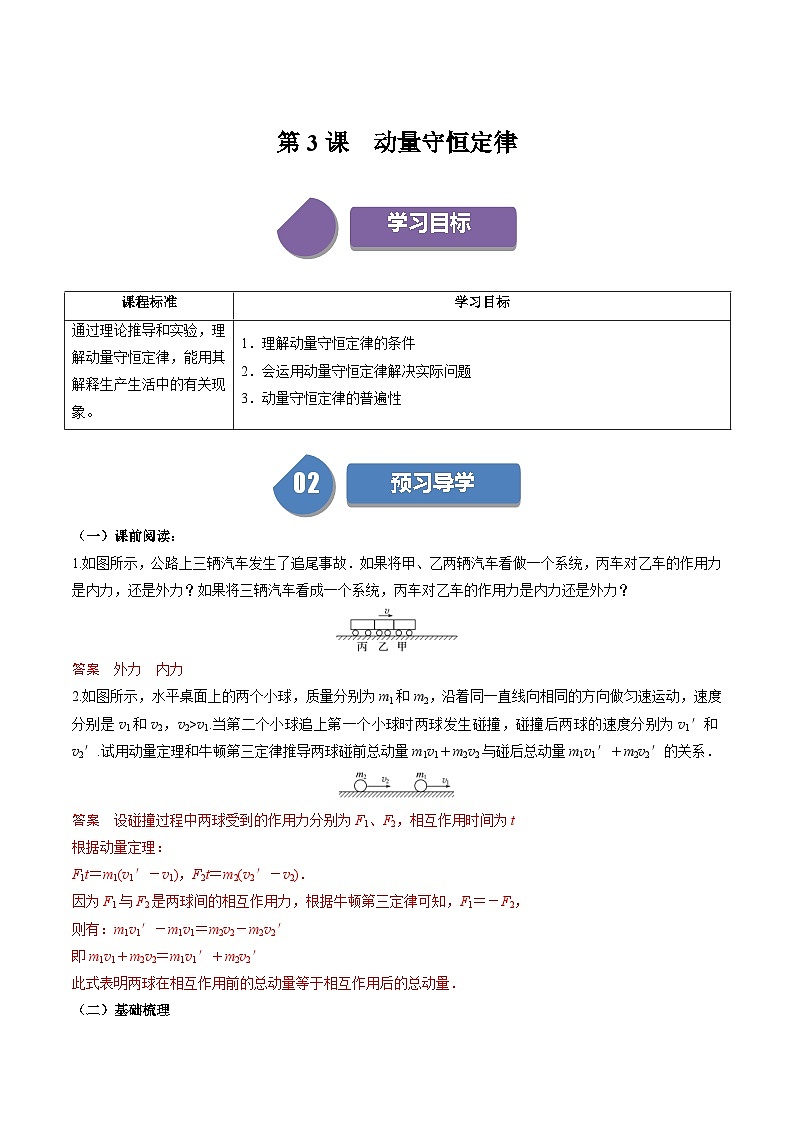 人教版高中物理（选择性必修一）同步讲义+练习1.3 动量守恒定律（含解析）01