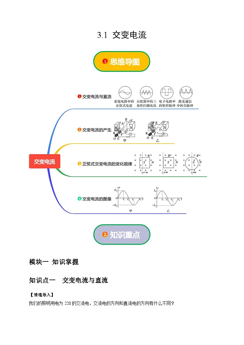 人教版高中物理（选择性必修二）同步讲义+练习3.1 交变电流（含解析）第1页