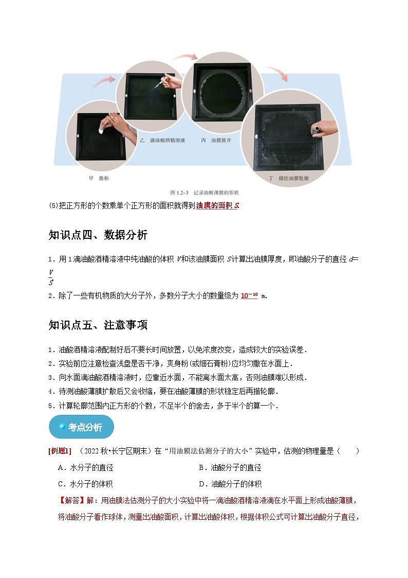 人教版高中物理（选择性必修三）同步讲义+练习1.2实验：用油膜法估测油酸分子的大小（含解析）03