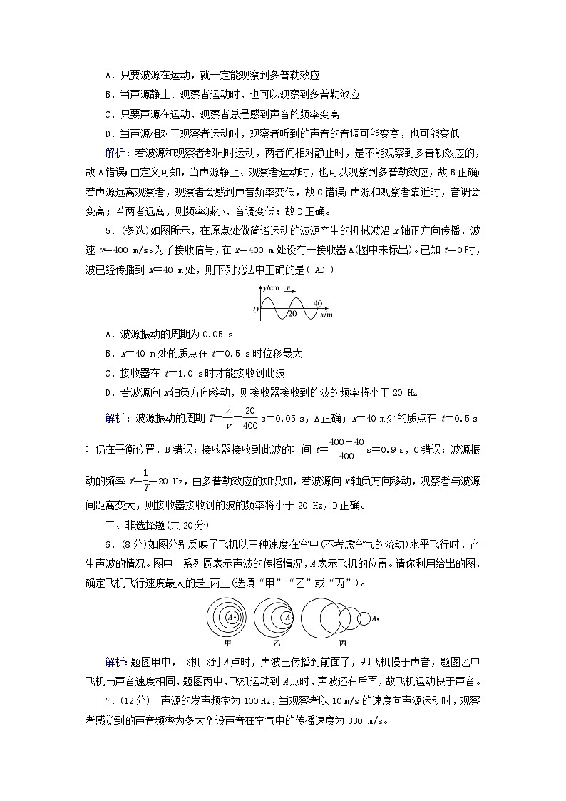 2025版新教材高中物理第3章机械波5多普勒效应提能作业（附解析新人教版选择性必修第一册）第2页