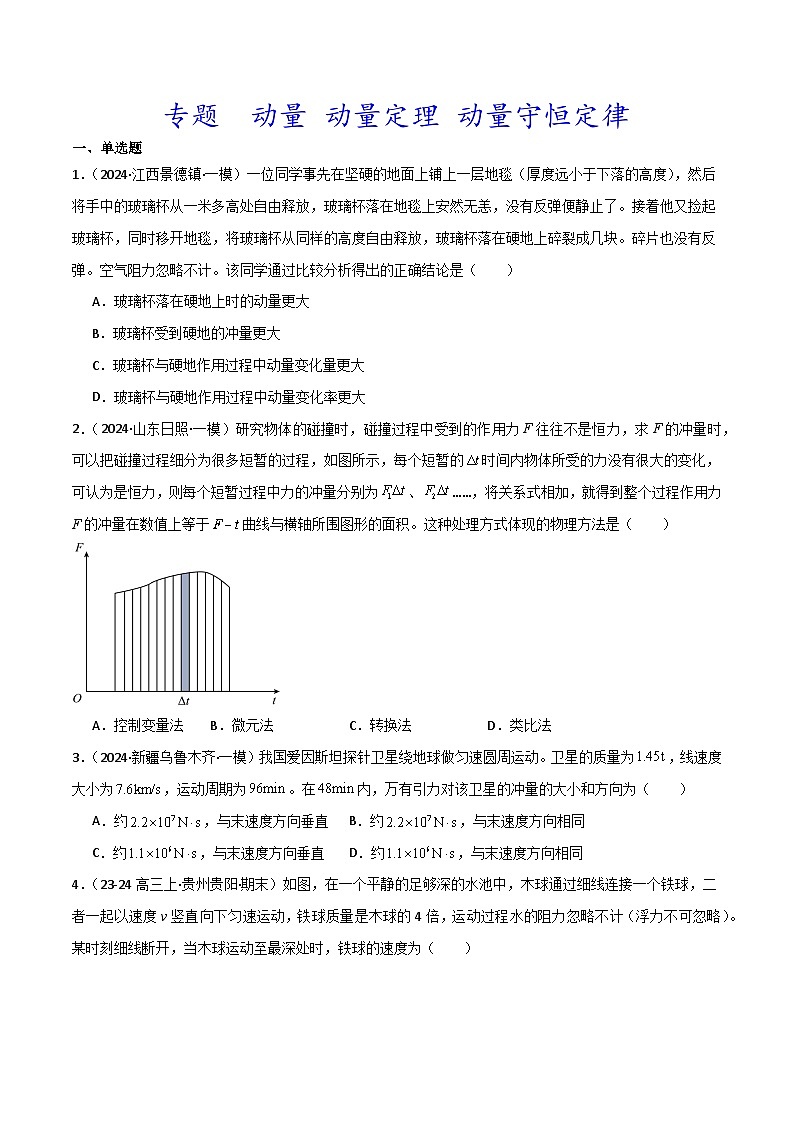 动量 动量定理 动量守恒定律 --2024届新高考物理冲刺专项训练（原卷版）第1页
