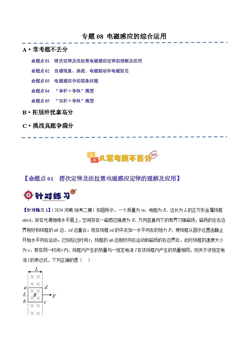 【二轮复习】高考物理专题08 电磁感应的综合运用（基础+培优）（原卷版）第1页