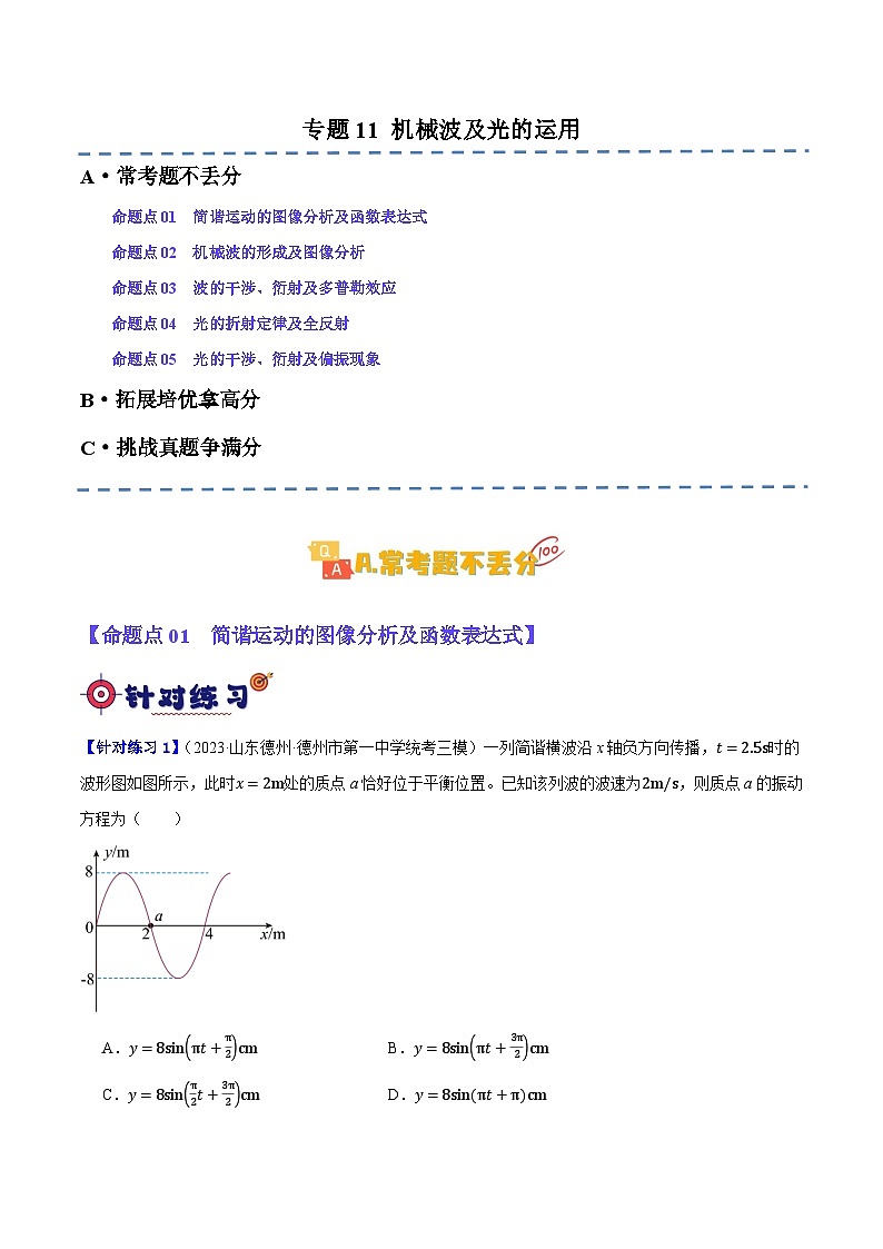 【二轮复习】高考物理专题11 机械波及光的运用（基础+培优）（解析版）第1页