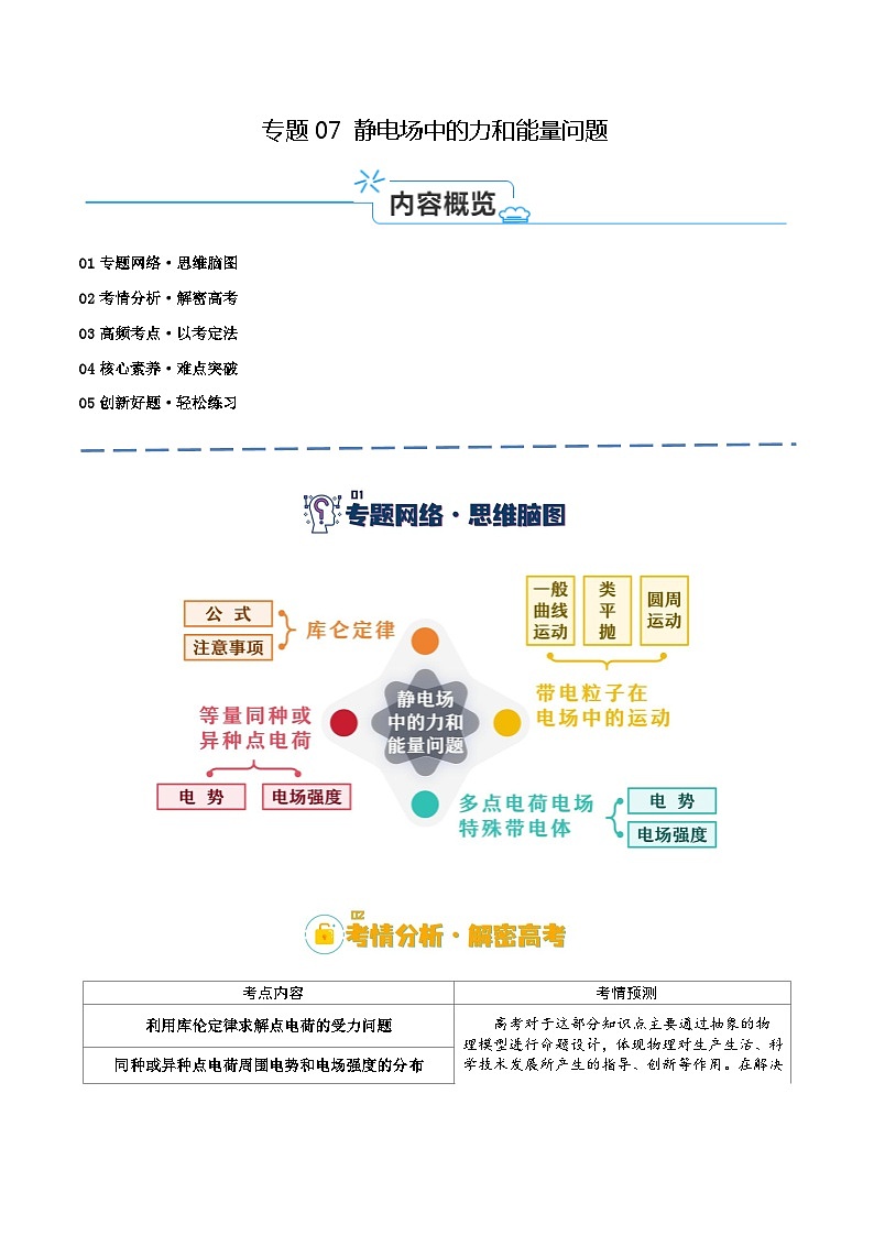 【二轮复习】高考物理专题07 静电场中的力和能量问题（讲义）（原卷版）第1页