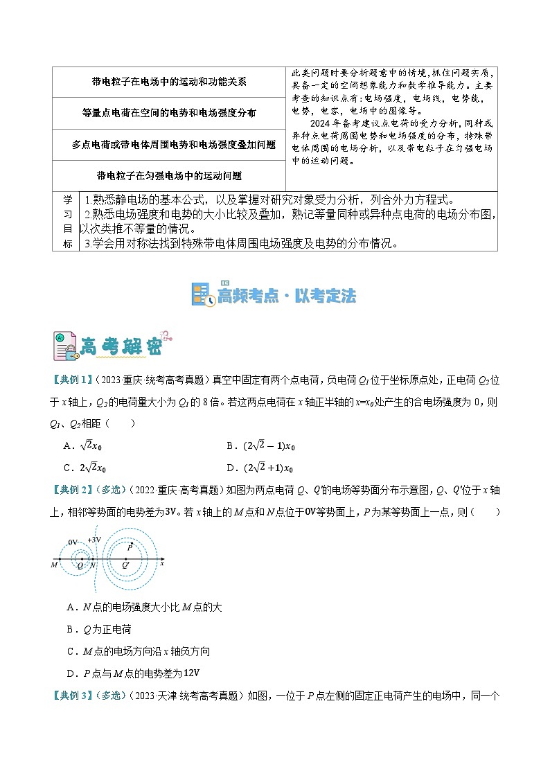 【二轮复习】高考物理专题07 静电场中的力和能量问题（讲义）（原卷版）第2页