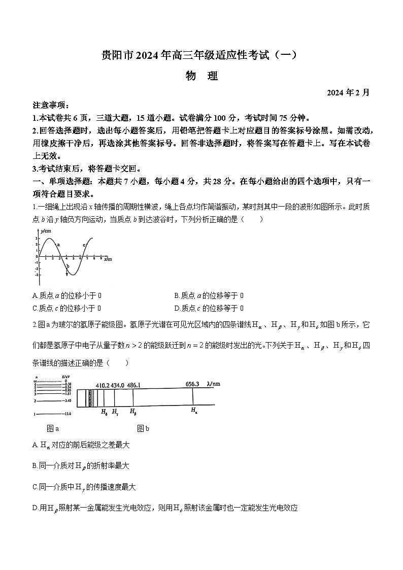 2024届贵州省贵阳市高三下学期适应性考试（一）物理试题第1页