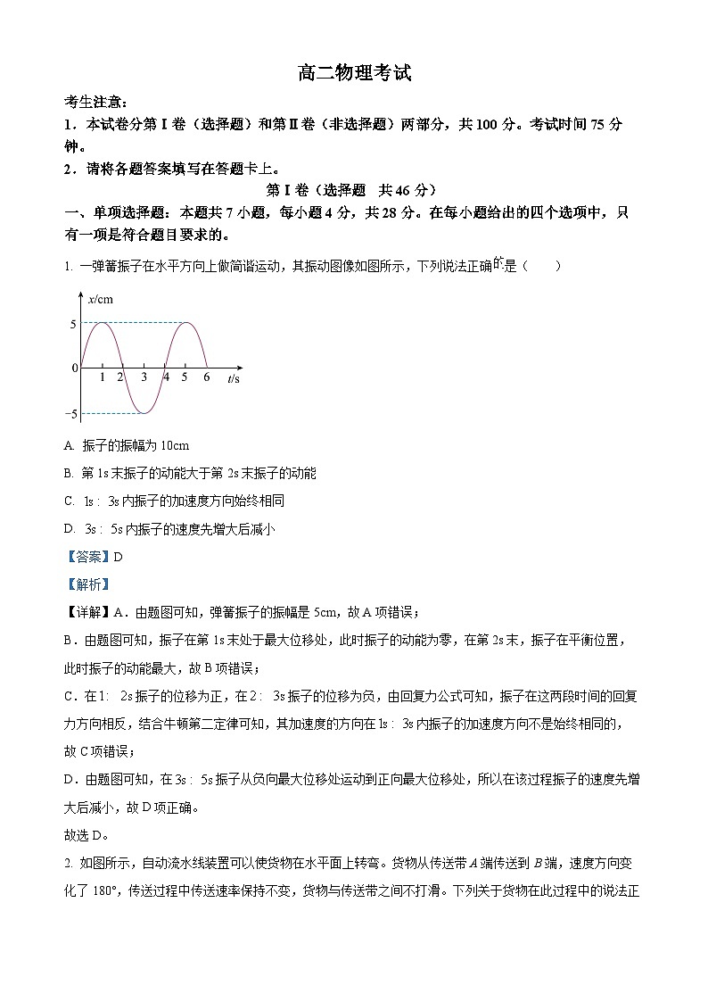 内蒙古部分学校2023-2024学年高二下学期期中质量检测物理试题（原卷版+解析版）01