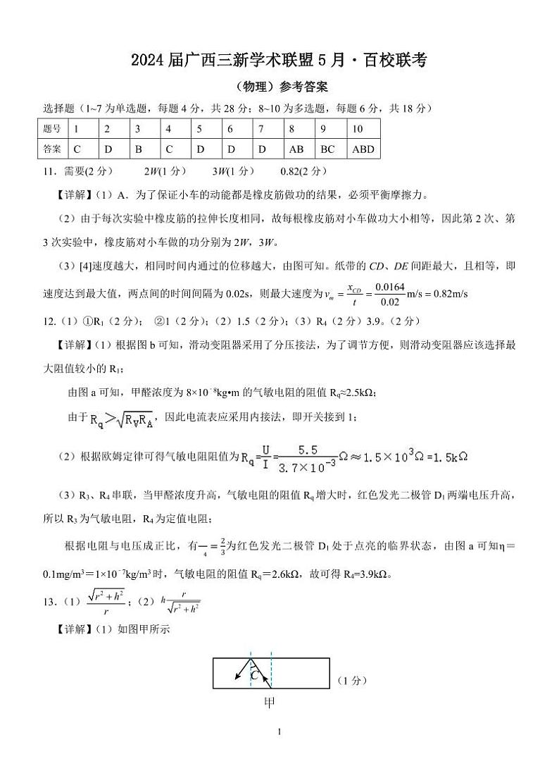 2024届广西三新学术联盟百校联考高三下学期5月三模物理试题01