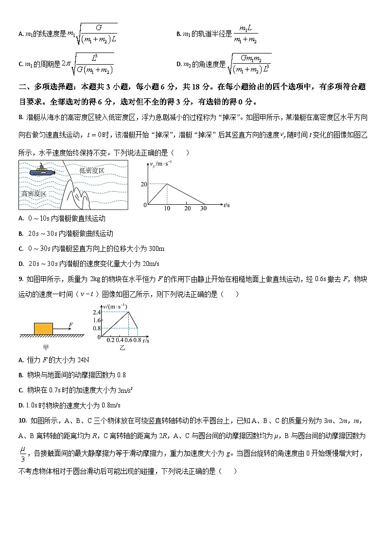 吉林省通化市梅河口市第五中学2023-2024学年高一下学期5月期中考试物理试题03