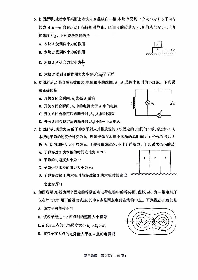 2024届北京市朝阳区高三第二学期质量检测二物理试题+答案（朝阳区二模）02