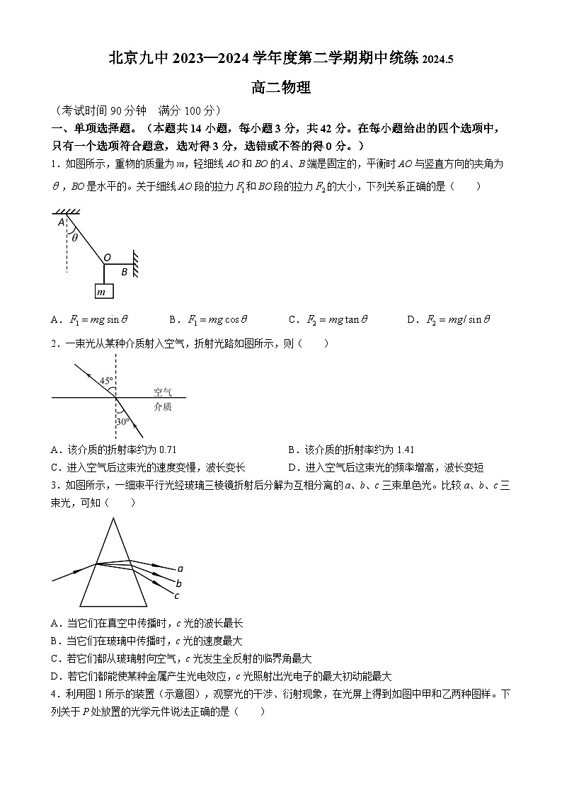 北京市第九中学2023-2024学年高二下学期期中考试物理试卷01