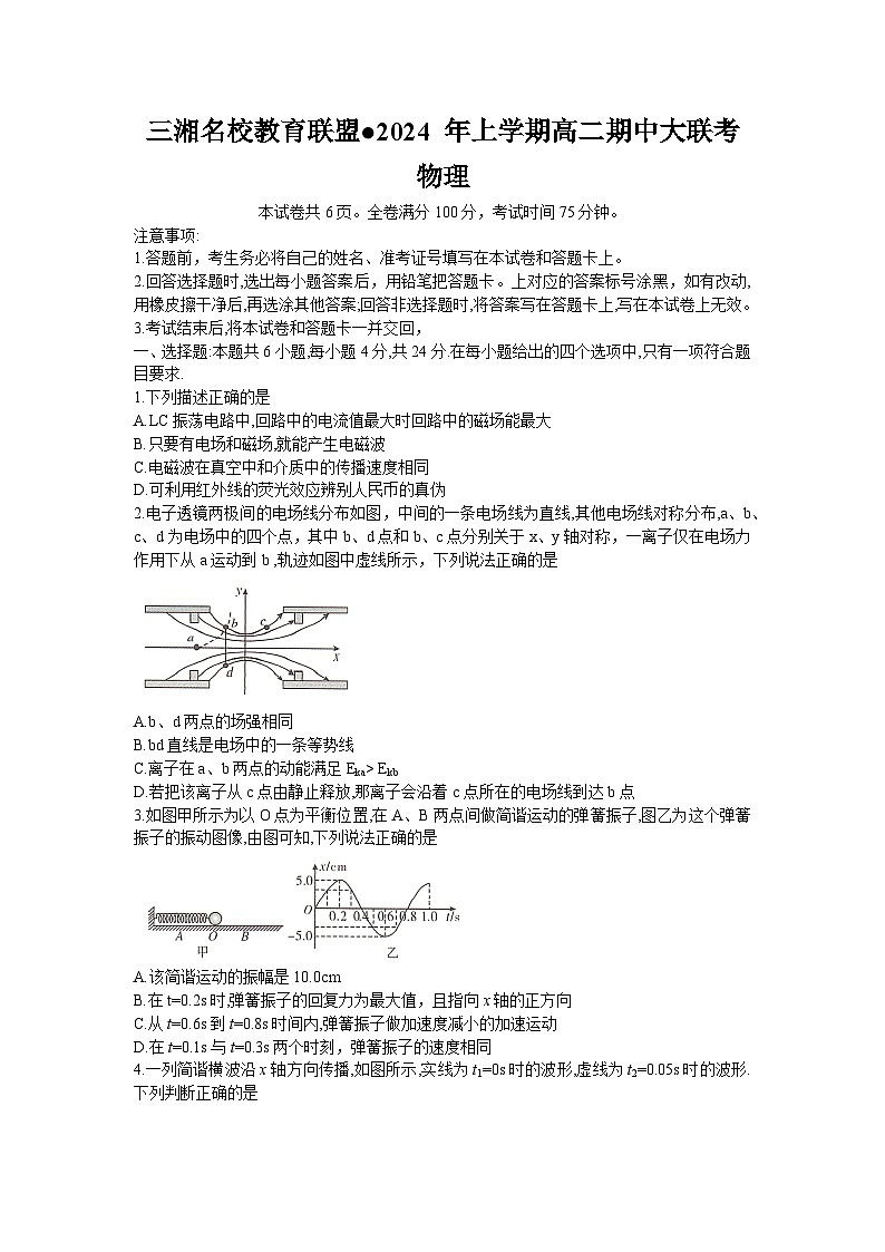 2024湖南省三湘名校教育联盟高二下学期4月期中联考物理试题含解析01