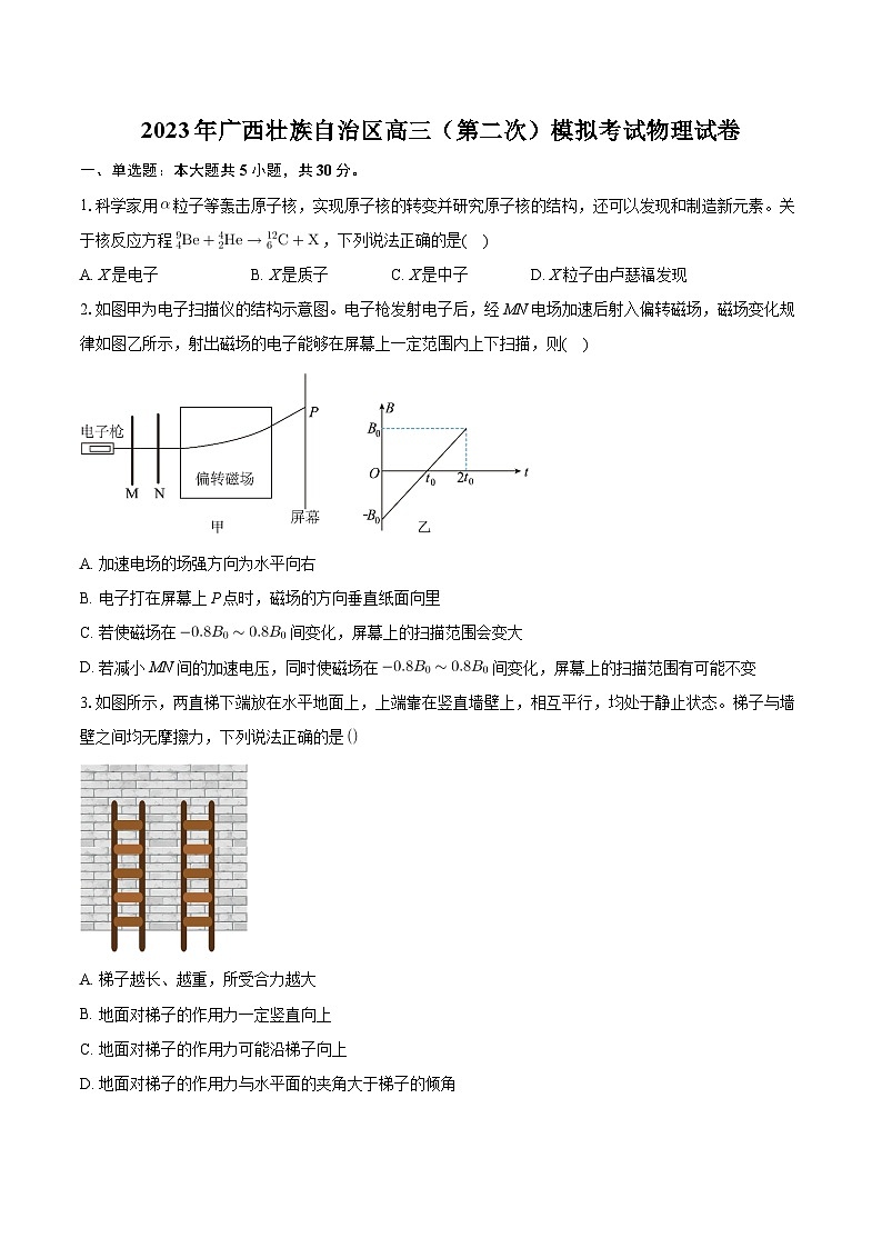2023届广西壮族自治区高三下学期第二次模拟考试物理试卷第1页