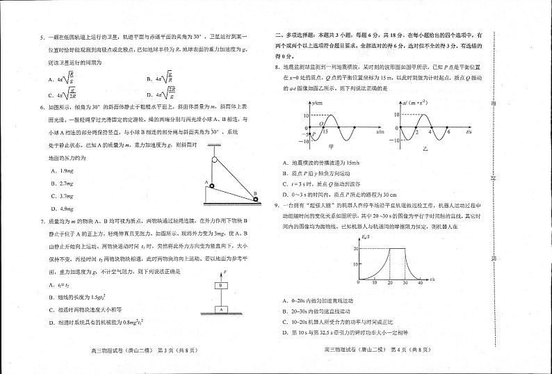 河北省唐山市2024届高三下学期二模考试物理PDF版含答案02