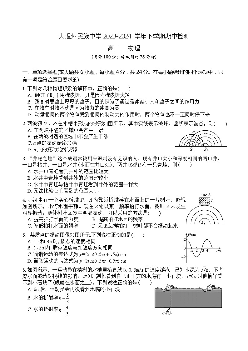 云南省大理白族自治州民族中学2023-2024学年高二下学期5月期中物理试题01