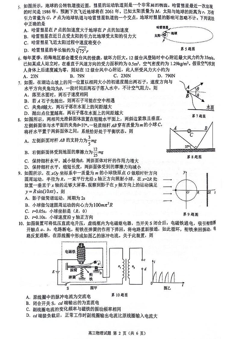 浙江省县域教研联盟2023-2024学年高三下学期一模考试物理试题02