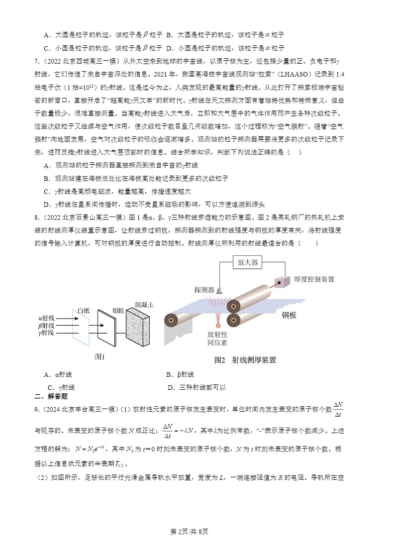 2024北京高三一模试题物理分类汇编：放射性元素的衰变   有答案第2页