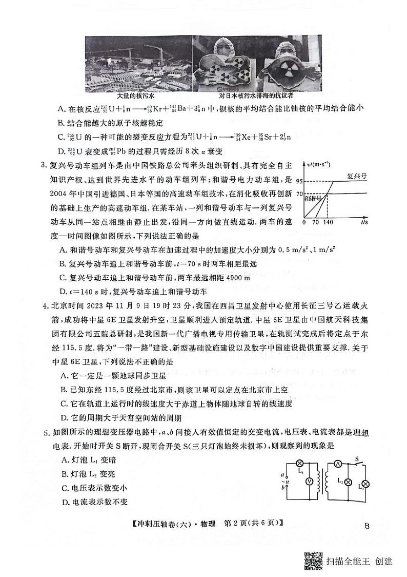 辽宁省2024届高考物理冲刺压轴卷（六）第2页