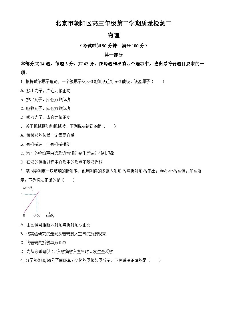 2024届北京市朝阳区高三下学期二模物理试题（原卷版）第1页