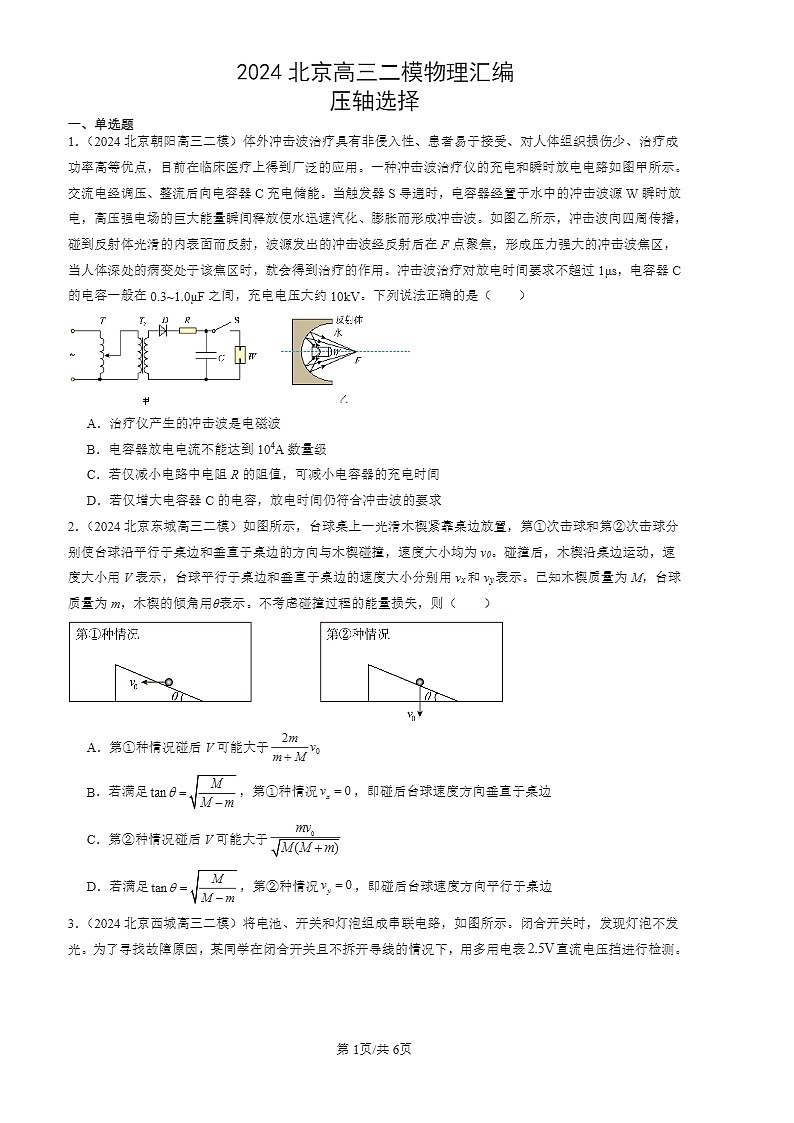 2024北京高三二模物理试题分类：压轴选择01