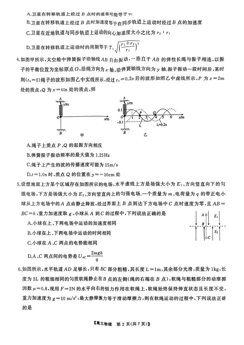 天壹名校联盟2024届高三5月高考适应性考试 物理试卷（含答案）第2页
