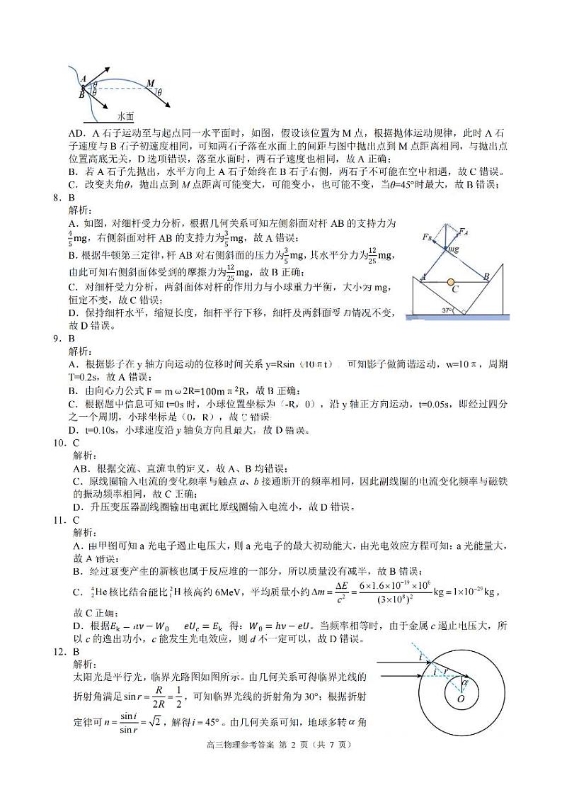 2024年5月浙江省县域教研联盟高三模拟考试物理试卷(含答案)02