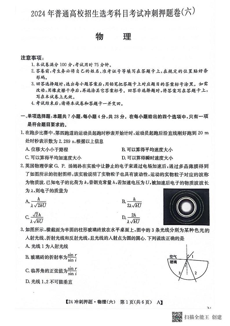 2024届辽宁省部分学校高三下学期联考（六）物理试题01