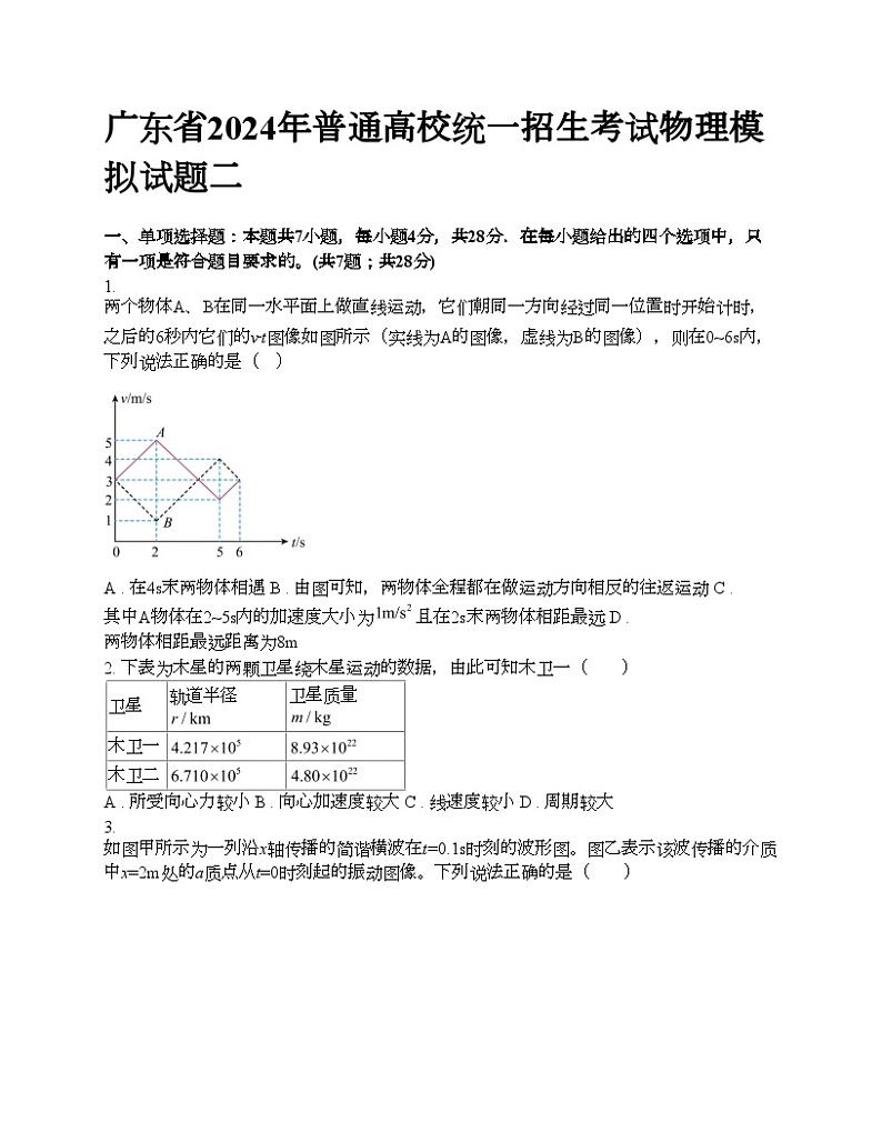 广东省2024年普通高考物理模拟试题二01