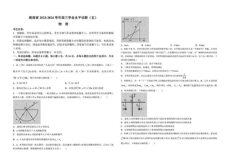 2024届海南天一大联考高三下学期学业水平诊断（五）物理试题+答案01