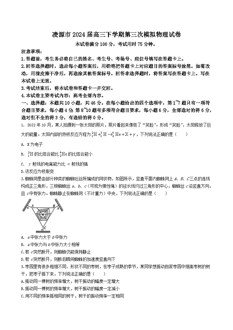2024届辽宁省朝阳市凌源市高三下学期第三次模拟考试物理试题（Word版）01