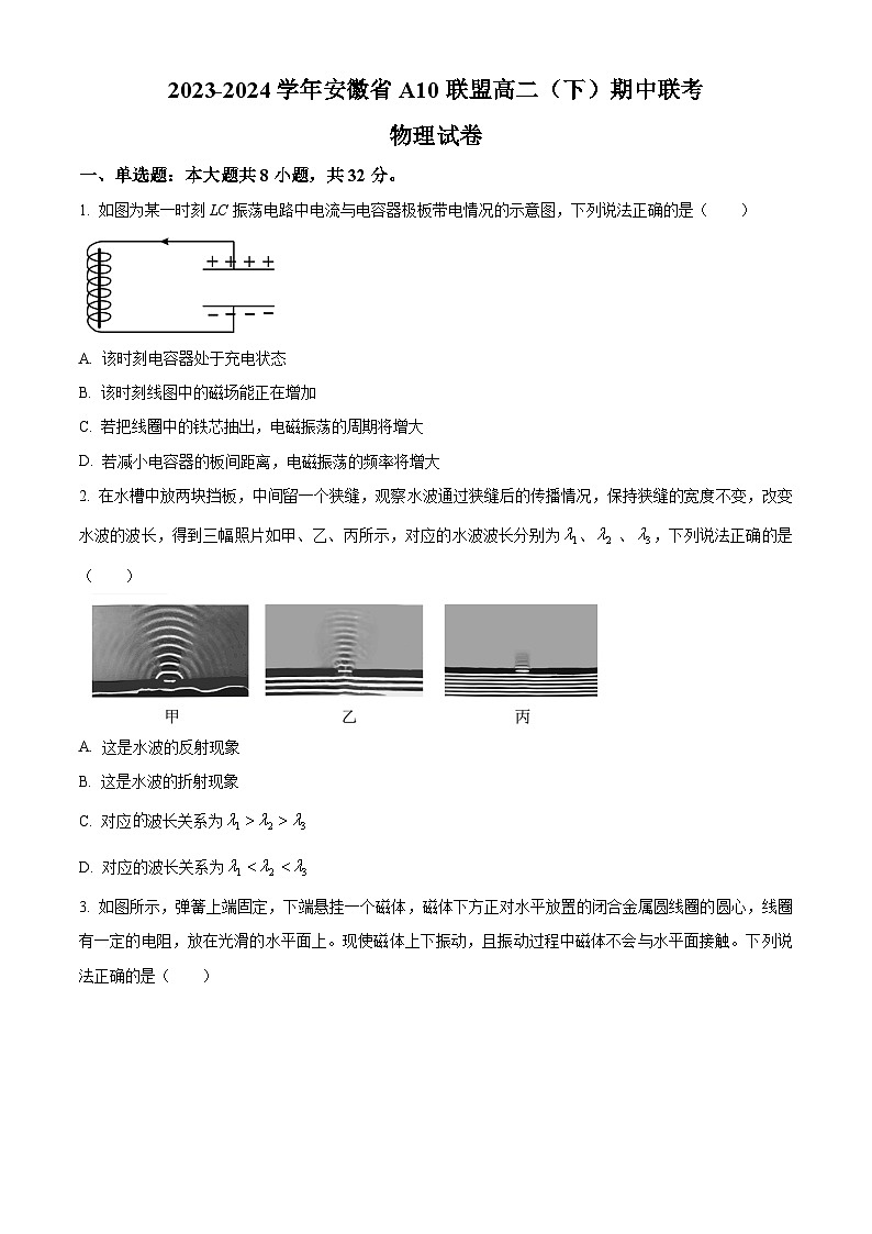安徽省A10联盟2023-2024学年高二下学期期中联考物理试卷 Word版无答案第1页