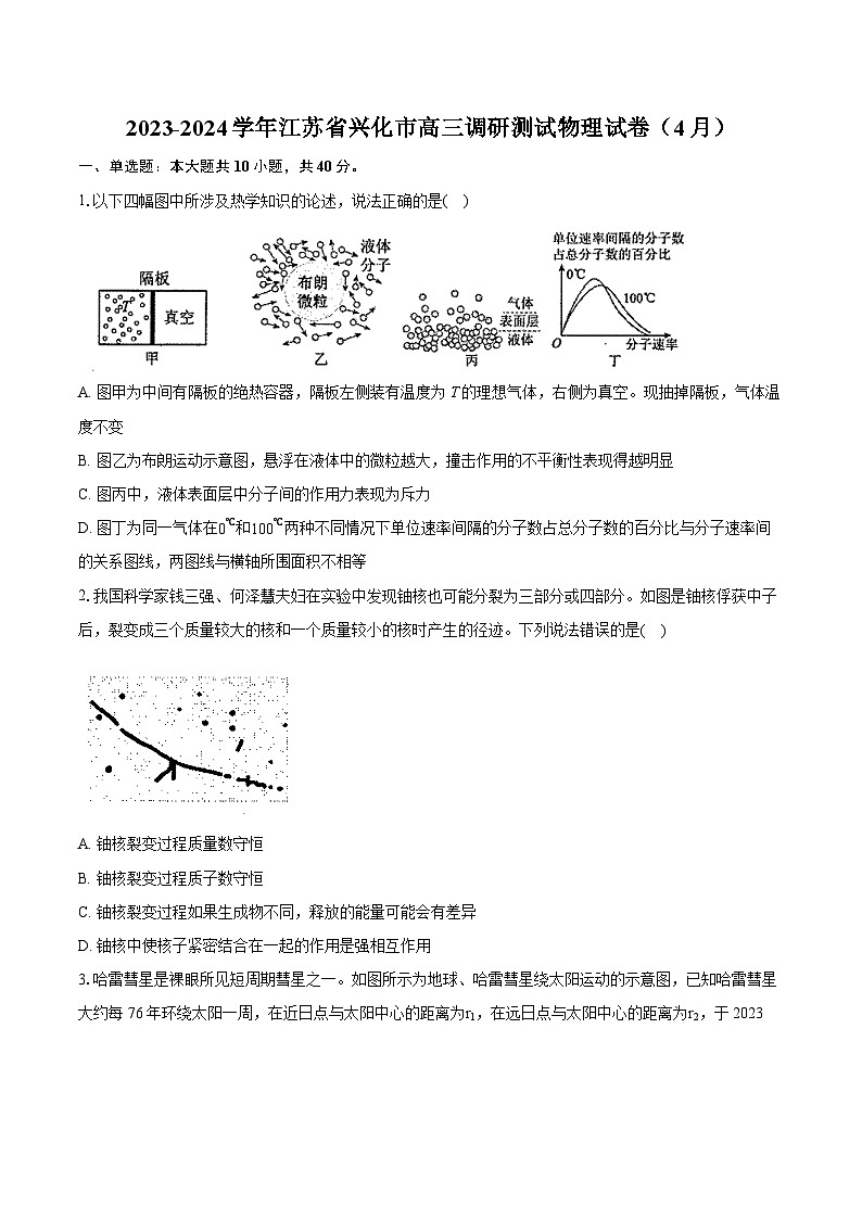 2023-2024学年江苏省兴化市高三调研测试物理试卷（4月）(含详细答案解析)01