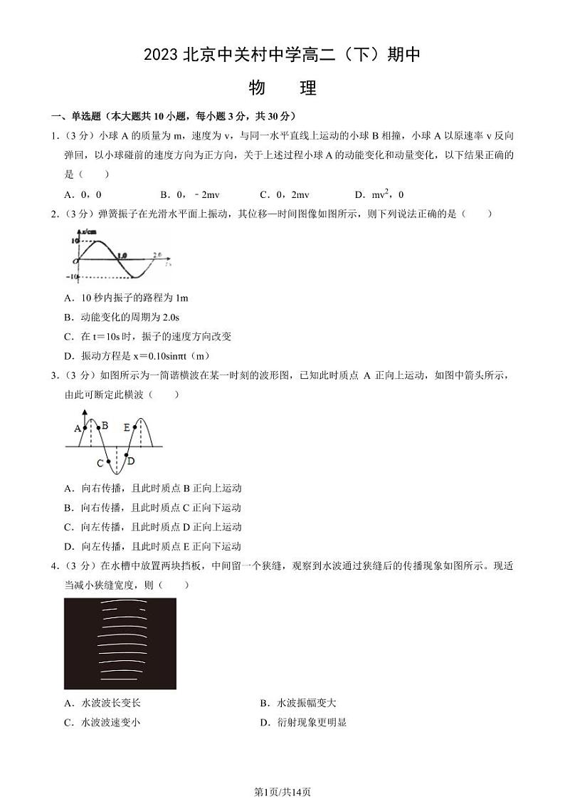 2023北京中关村中学高二(下)期中物理试卷及答案第1页