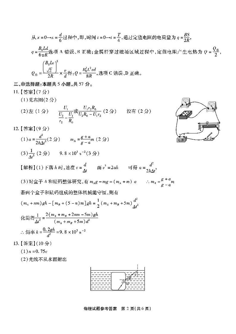 重庆市南开中学2024届高三下学期5月月考试题  物理  PDF版含答案02