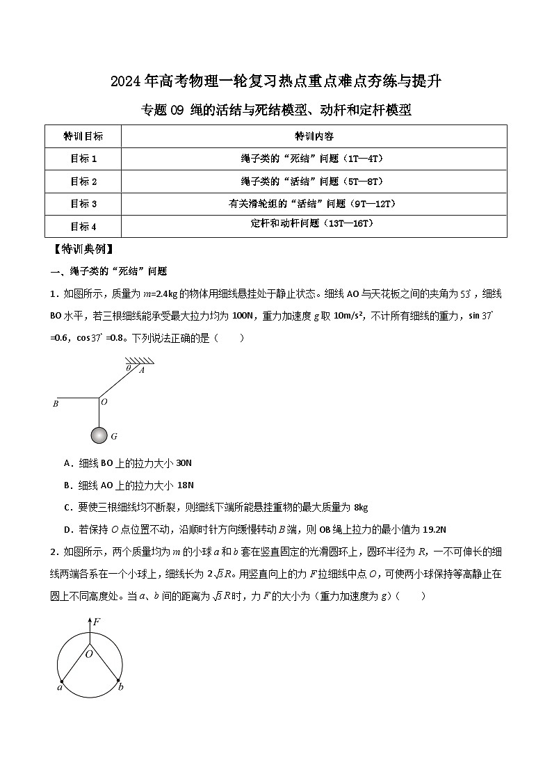 专题09 绳的活结与死结模型、动杆和定杆模型-【热重难点】最新高考物理一轮复习热点重点难点夯练与提升01