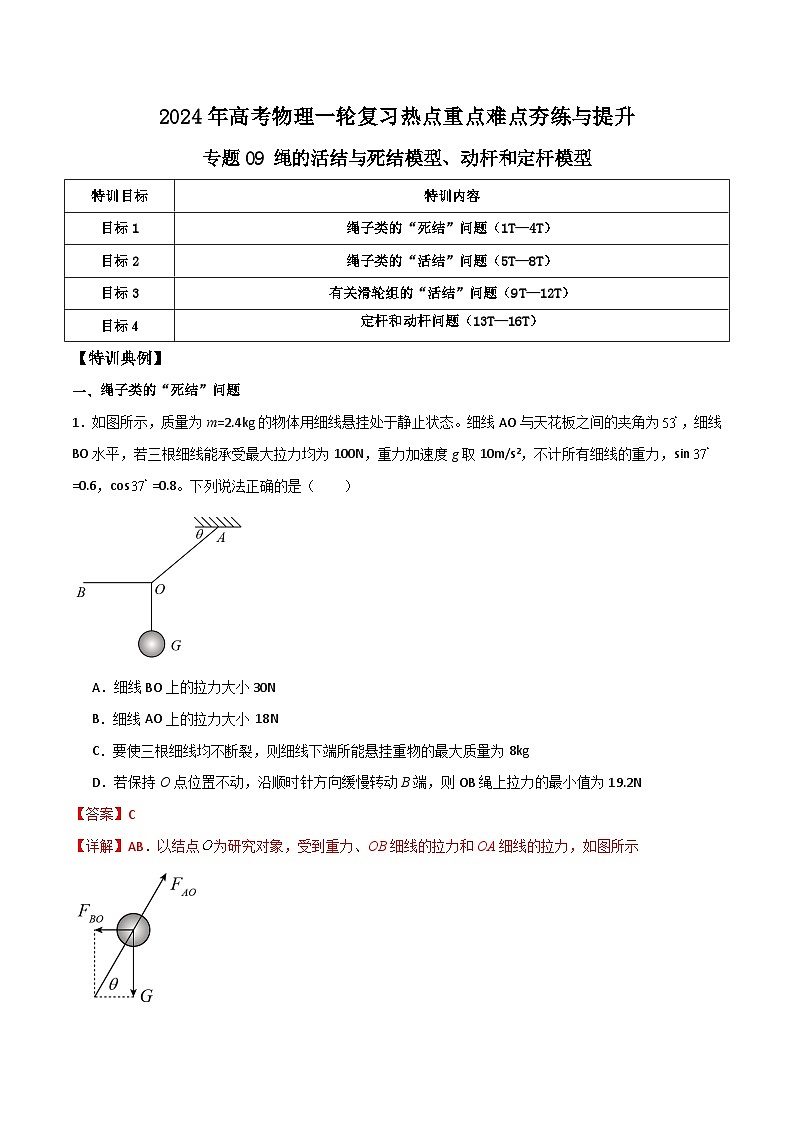 专题09 绳的活结与死结模型、动杆和定杆模型-【热重难点】最新高考物理一轮复习热点重点难点夯练与提升01