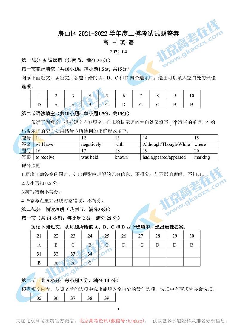 2022 年海淀区高三下学期二模物理试卷及答案01
