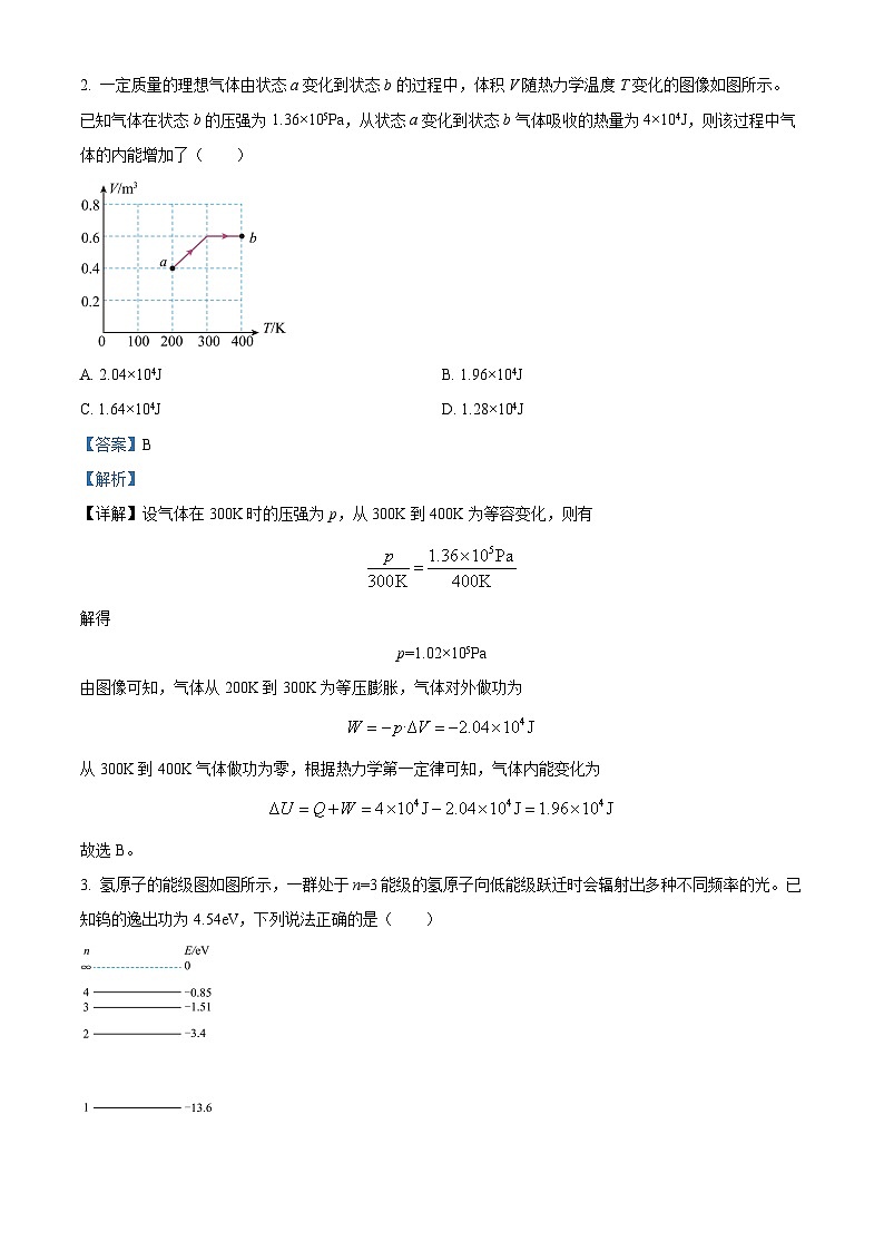 2024届河南省商丘市部分名校高三下学期模拟考试（三）理科综合试题-高中物理（原卷版+解析版）02