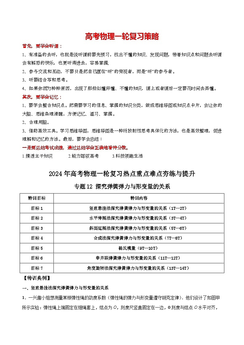 专题12 探究弹簧弹力与形变量的关系-【热重难点】最新高考物理一轮复习热点重点难点夯练与提升01