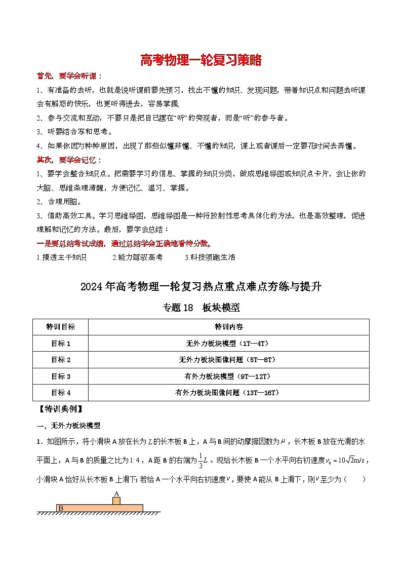 专题18 板块模型-【热重难点】最新高考物理一轮复习热点重点难点夯练与提升01