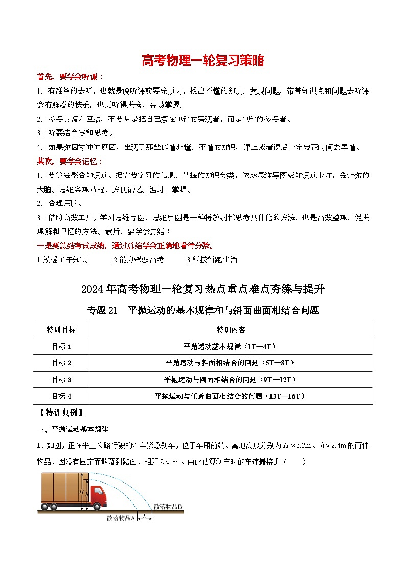 专题21 平抛运动的基本规律和与斜面曲面相结合问题-【热重难点】最新高考物理一轮复习讲义01