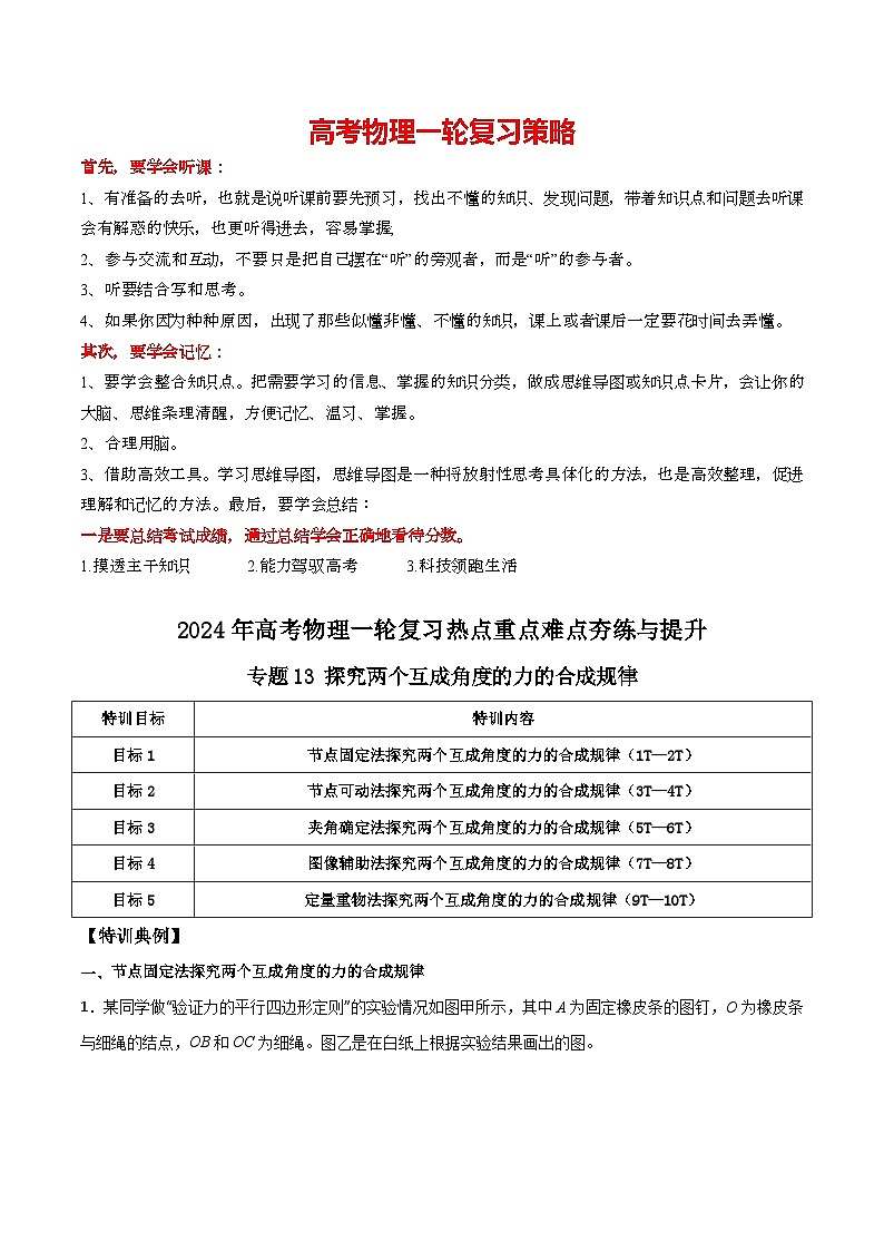 专题13 探究两个互成角度的力的合成规律-【热重难点】最新高考物理一轮复习讲义01