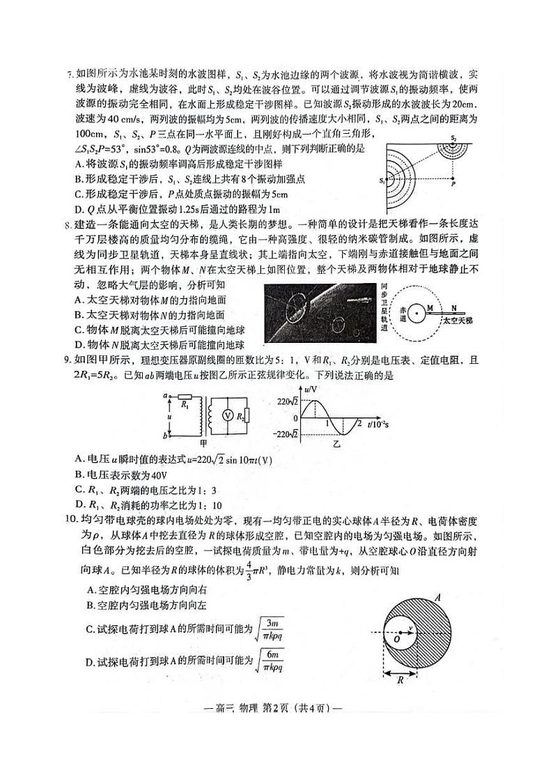 2024届江西省南昌市高三第三次模拟考试物理试卷+答案（南昌三模）第2页